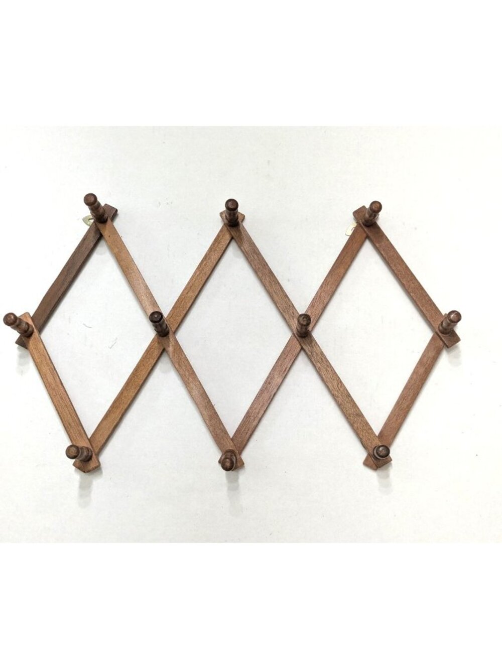 Vintage Wood Expandable Folding 10 Peg Wall Hanger Mug Coat Hat Accordion Rack